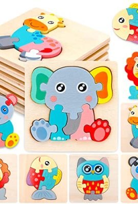 Purpledi Puzzle in Legno per Bambini - 6 Pezzi, Animali Montessori Giochi Educativi, Giocattoli 1 2 3 4 Anni, per le Abilità