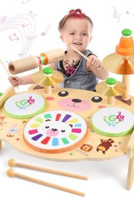 Subtail Tamburo Bambino - Strumenti Musicali Bambini - Giochi Batteria Bambini 1 Anno - Giochi Montessori 1 2 3 Anni -Giocattoli In Legno Bambini 1 Anno - Musica Regalo Bambino 1 Anno