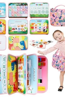 TUNJILOOL Busy Board Giochi Montessori, Giocattoli Educativi Giochi Sensoriali per Bambini 3 4 5 6 Anni Abilità Base di Vita Toy con Puzzle,Orologio,Fibbie