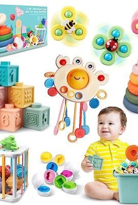 Weilim Giochi per bambini dai 6 ai 12 mesi, giochi Montessori per neonati, giocattoli sensoriali, giocattoli da bagno 6 in 1 con blocchi e anelli impilabili, uova da abbinare