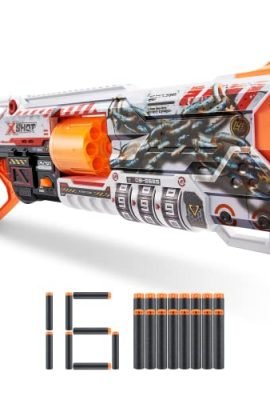 X-Shot Skins Lock Blaster da ZURU con 16 freccette, canna rotante, tecnologia Air Pocket Dart