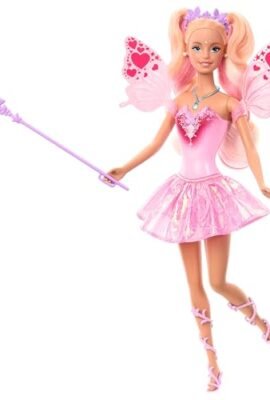 Barbie - Fata con bacchetta stellata, bambola a tema fantasy con capelli bondi, ali e outfit cambia colore in acqua calda e fredda, giocattolo per bambini, 3+ anni, JCP76