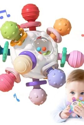 Giochi Sonaglio Dentizione Del Neonato 0 3 6 9 12 Mesi, Sensoriali Giocattoli Silicone Palla da Massaggia Gengive, BPA Free Montessori Regalo Bambino