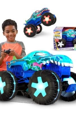 Hot Wheels Monster Trucks Macchina Telecomandata - Mega-Wrex oversize R/C, truck radiocomandato in scala 1:15 con 3 modalità di gioco, luci e suoni interattivi, giocattolo per bambini, 5+ anni, JBD90