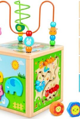 Jojoin Cubo di Abilità Motorie in Legno - Giochi Montessori 1 Anno Labirinto di Perline - Giochi Educativi Gioco di Smistamento Multiattivita Legno - Natale Compleanno Giochi Regalo Bambini 1 2 3