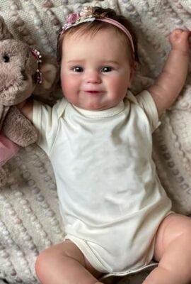 MineeQu 50CM Lifelike Dimensione reale Capelli radicati dolce sorriso Bambole Reborn Corpo pieno in vinile siliconico realistiche Dolls ragazze appena nate Corpo coccoloso Lavabile, Bianco, 19 pollici