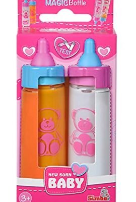 Simba New Born Baby 105560011 - Biberon per latte magico, 2 pezzi, per bambole, bambole da gioco, con contenuto scomparso, 1 latte, 1 succo, 12 cm, accessori per bambole, bambole, per bambini dai 3