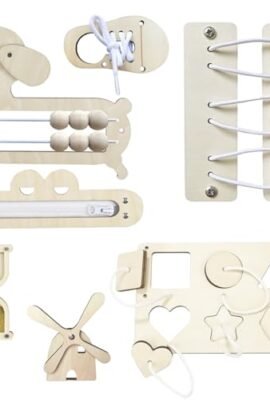 7 pezzi Montessori Giocattolo Busy Board accessori, in legno Montessori Scheda Attività Apprendimento Precoce Giocattolo Abilità Motorie fai da te Accessori per 1-6 Ragazzi Ragazze