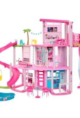 Barbie - Casa dei Sogni di Barbie, playset casa delle bambole con piscina, scivolo a 3 piani, ascensore e aree di gioco per cuccioli, 75+ accessori, giocattolo per bambini, 3+ anni, HMX10
