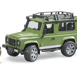 bruder 02587 - Land Rover Defender Station Wagon con cane e guardia forestale, veicolo fuoristrada, jeep, cane da pastore