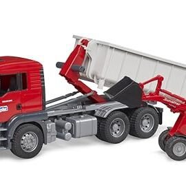bruder 03767 - Autocarro MAN TGS con cassone scarrabile e caricatore da cantiere Schäffer 2630, veicoli, caricatore basso, trasportatore, caricatore gommato, giocattoli a partire da 4 anni