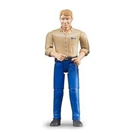 bruder 60006 - uomo bworld con pelle chiara e pantaloni blu, figura giocattolo, contadino, agricoltore