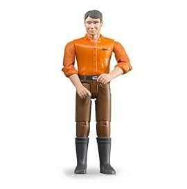 bruder 60007 - uomo bworld con pelle chiara e pantaloni marroni, figura giocattolo, contadino, agricoltore