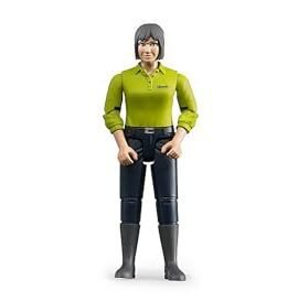 bruder 60405 - donna bworld con pelle chiara e pantaloni blu scuro, figura giocattolo, contadino, moglie di contadino
