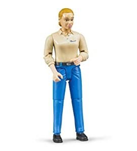 bruder 60408 - donna bworld con pelle chiara e pantaloni blu, figura giocattolo, contadino, moglie di contadino