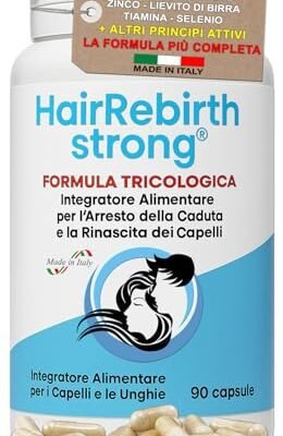 HAIR REBIRTH STRONG * 90 capsule * la Migliore Cura per i Capelli * Nuova Etichetta * Formula Tricologica: Cheratina Biotina Cistina Calcio D Vitamina B * Blocca la Caduta e fa Ricrescere i Capelli