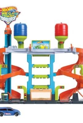 Hot Wheels - Hot Wheels City Mega Torre Autolavaggio, 1 macchinina Color Shifters, pratici serbatoi per acqua calda e fredda, si collega ad altri set, Giocattolo per Bambini 4+ Anni, HDP05