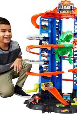 Hot Wheels City Robo T-Rex Ultimate Garage Modalità multigiocatore a più livelli per riporre auto in scala 100 plus 1 64, idea regalo per bambini dai 5 anni in su, GJL14