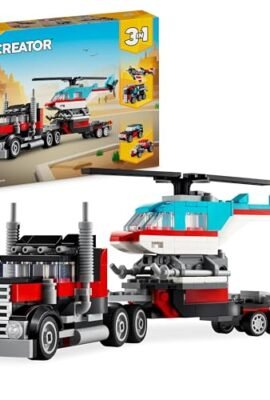 LEGO Creator 3 in 1 Autocarro con Elicottero, Giochi per Bambini e Bambine da 7 Anni, Camion Giocattolo Ricostruibile in Aereo e Cisterna o in Auto da Corsa e SUV, Idea Regalo di Compleanno 31146