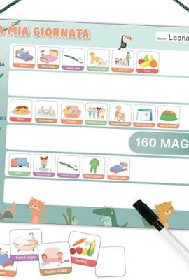 Mini Mindz® Calendario giornaliero per bambini - Lavagna magnetica Montessori dal design simpatico con 160 magneti e penna - Giochi educativi dai 3 anni - Calendario per bambini