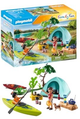 PLAYMOBIL Family Fun 71425 Avventura in Canoa, Camping, Divertente Avventura all'aperto in Campeggio, Canoa e falò, Una Vacanza condivisa nella Natura, Giocattolo per Bambini dai 4 Anni in su