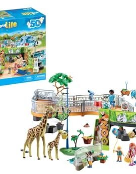 PLAYMOBIL MyLife 71600 Grande Zoo, ampio set di zoo con 16 animali autoctoni ed esotici e vari accessori, giocattolo per bambini dai 4 anni in su