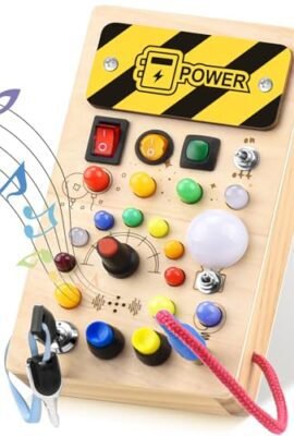 YIKANWEN Montessori Busy Board Da 1-4 Anni, Giocattolo in Legno Con Musica e 10 LED Interruttore Della Luce, Educativo Sensoriale per Neonati e Ragazzi