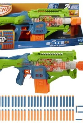 Nerf Elite 2.0, blaster lancia-dardi Double Punch, 50 dardi Nerf Elite, 2 caricatori da 10 dardi, blaster Nerf motorizzato, dagli 8 anni in su