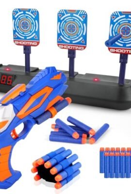 Tiro al Bersaglio con Pistola Giocattolo per Bambini 3 4 5 6 7 8 9 10 anni, Bersaglio Digitale Elettrico per Nerf, 20 Proiettili, Giochi Bimbo Gioco Blaster Interno Esterno Regalo Compleanno Natale