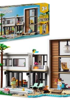 LEGO Creator 3 in 1 Casa Moderna, Modellino da Costruire di Casa da Spiaggia Trasformabile in Edificio Urbano a 3 Piani o Baita, Giochi per Bambini e Bambine da 9 Anni, Idea Regalo di Compleanno 31153