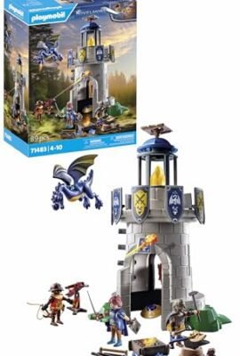 PLAYMOBIL Novelmore 71483 Torre dei cavalieri con drago, battaglia tra i Cavalieri di Novelmore e i Cavalieri di Burnham, giochi di ruolo divertenti, giocattolo realistico per bambini dai 4 anni in su