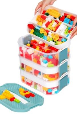 Scatole Plastica con Coperchio per Lego Contenitori Impilabili Costruzioni Mattoncini Contenitore Scatola Scomparti Porta Giochi Bambini Portaoggetti Trasparenti 3 Strati Organizer Puzzle Portatile