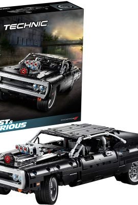 Assembled Model and Box of LEGO Technic Dom’s Dodge Charger from Fast & Furious, Iconic Race Car Model, Collectible Building Set, 42111