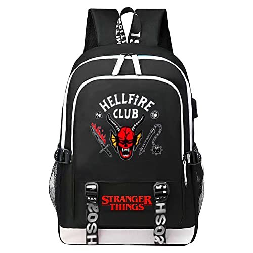 Amycute Stranger Thing Zaino Hellfire Club Zaino Nero Moda Stampa Sport Zaino con Porta Usb Studente Zaino Grande Capacità Zaino per Esterno, Unisex