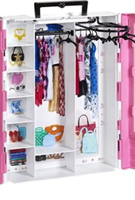 Barbie - Fashionistas Dream Closet, a portable pink wardrobe with plenty of trendy accessories included, six hangers, and ample storage space for clothes—perfect toy for kids aged 3+, GBK11