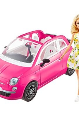 Barbie - Barbie Doll & Fiat 500 Car, Pink 4-Seater Vehicle with Barbie Doll, Dress & Accessories, Toy for Kids Aged 3+ Years, HGV03