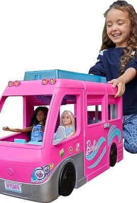 Barbie Dream Camper Playset with Vehicle, Wheels, Pool, Slide, 7 Play Areas & Over 60 Camping Accessories, Toy for Kids 3+ Years, HCD46