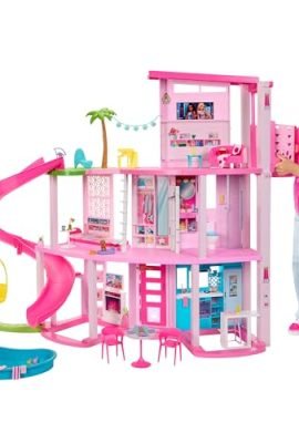 Barbie - Barbie Dreamhouse, dollhouse playset with pool, 3-story slide, elevator, and puppy play areas, 75+ accessories, children’s toy, ages 3+, HMX10