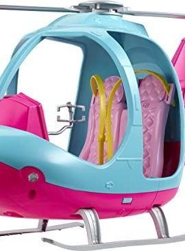 Barbie - Traveling Barbie Helicopter, pink and light blue Barbie helicopter with spinning rotor, two seats, adjustable seat belts, children’s toy, 3+ years, FWY29 [Amazon Exclusive]
