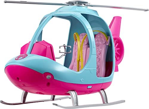 Barbie - Elicottero Barbie Viaggiatrice, elicottero di Barbie rosa e azzurro con elica che gira, due sedili, cinture di sicurezza allacciabili, giocattolo bambini, 3+ anni, FWY29 [Esclusivo Amazon]