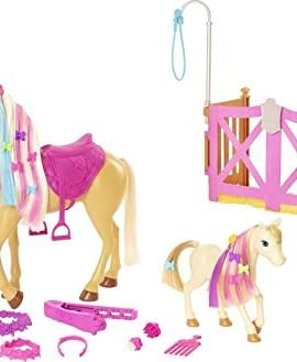 Barbie – Barbie’s Ranch, Playset with Blonde Doll, 2 Horses and Over 20 Accessories for Brushing and Cuddling the Animals, Toy for Kids Ages 3+, HGB58, Sustainable Packaging