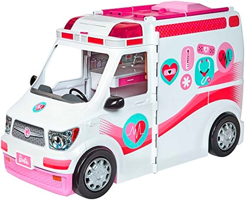 Barbie - La Clinica di Primo Soccorso di Barbie, playset con veicolo ambulanza che si trasforma in ambulatorio, 20+ accessori medici inclusi, giocattolo per bambini, 3+ anni, FRM19