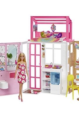 Barbie - Playset with Doll and 2-Story House Featuring 4 Play Areas, Fully Furnished, Including a Puppy and Accessories, Toy for Children Ages 3+ HCD48