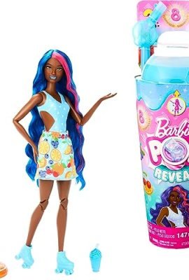 Barbie - Pop Reveal Fruit Series: Fruit Punch-themed doll featuring 8 scented surprises with a color-changing effect, plus a puppy and slime accessories included—perfect toy for kids aged 3+! HNW42