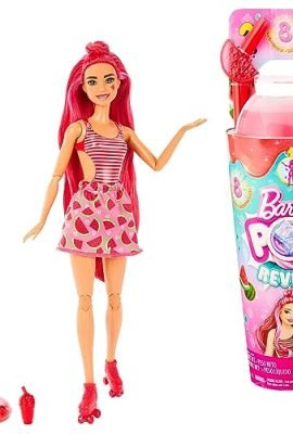 Barbie - Pop Reveal Fruit Series, Watermelon Juice-Themed Doll with 8 Scented Surprises and Color-Changing Effect, Includes a Puppy and Slime Accessories, Toy for Kids, 3+ Years, HNW43