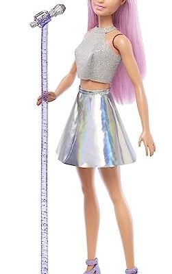 Barbie Pop Star Career with Microphone, Pink Hair Doll with Silver Outfits, Toy for Kids 3+ Years, FXN98