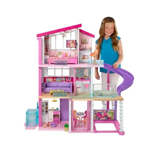 Barbie Casa dei Sogni, Casa a 3 Piani con 8 Stanze, Ascensore e Piscina con Scivolo, Oltre 60 Accessori, Regalo per Bambini da 3 a 7 Anni, GNH53