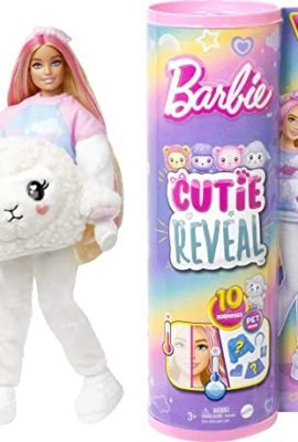 Barbie, Cutie Reveal Series Pajamas, Doll with Plush Lamb Costume, Dream T-Shirt & Accessories, 10 Color-Changing Surprises, Toy for Kids, 3+ Years, HKR03