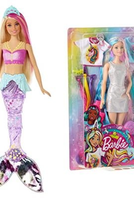 Barbie Dreamtopia Mermaid Doll, Blonde with a Moving Tail & Lights & Fantasy Unicorn & Mermaid Hair Doll with Accessories, Toy for Kids 3+ Years, GHN04