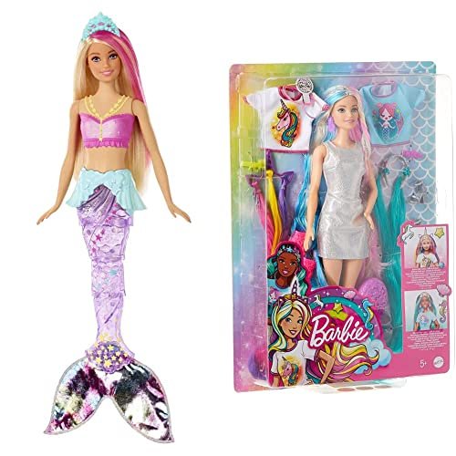 Barbie Dreamtopia Bambola Sirena, Bionda con Coda che Si Muove e Luci & Bambola Capelli Fantasia A Tema Unicorni E Sirene con Accessori, Giocattolo Per Bambini 3+ Anni, GHN04
